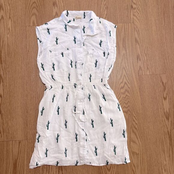 Japana White Dress with Green Cactus Women's Size M - Picture 1 of 7